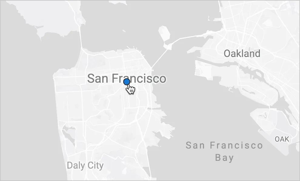An example of a point map shows a single dot on the map representing a point in San Francisco.