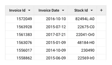An invoice data table with small cell spacing, fitting 6 rows with slightly more padding.