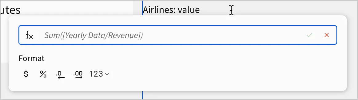 In the text element, a formula bar opens to enter dynamic text