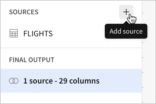 From the Sources section, a user selects Add source