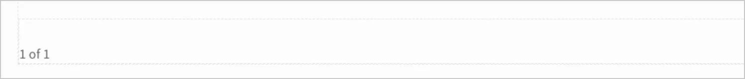 The report footer with the page number element positioned in the bottom left, displaying 1 of 1.