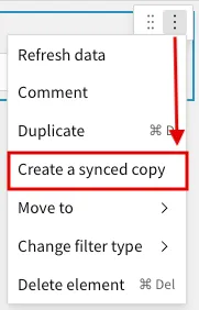 The control's More menu with Create a synced copy highlighted.