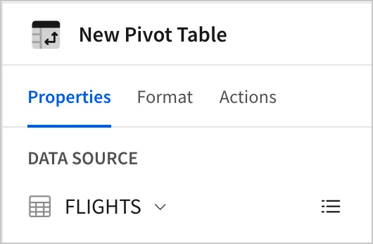 In the editor panel, under Data Source, the FLIGHTS table is listed