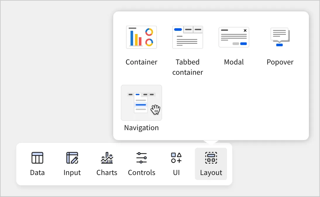 The Add elements bar with the Layout > Navigation option highlighted for selection