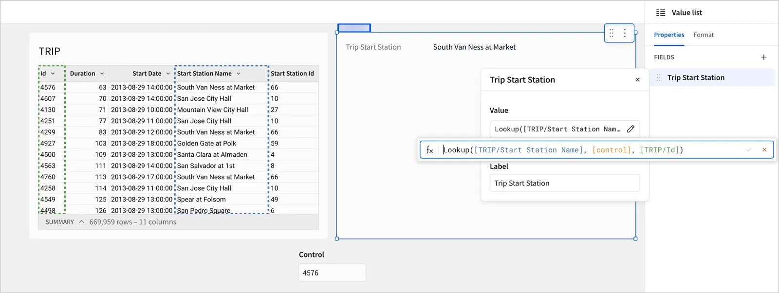A value list field configured with a formula.