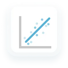 A straight, upward-sloping trend line fit through scattered data points.