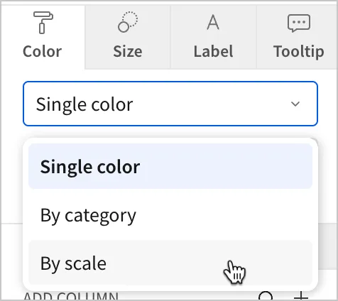 In the Color settings, a user selects the By scale option