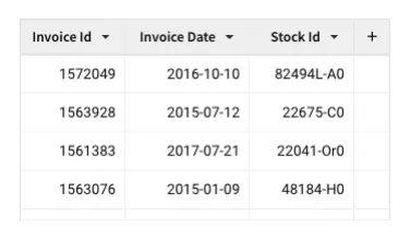 An invoice data table with medium cell spacing, fitting 4 rows in the same height.