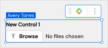 A selected file upload control labeled New Control 1 with a Browse button and no files chosen.