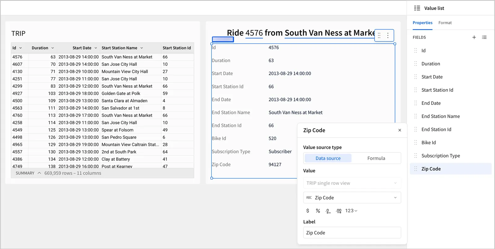 A value list field configured with a data source.
