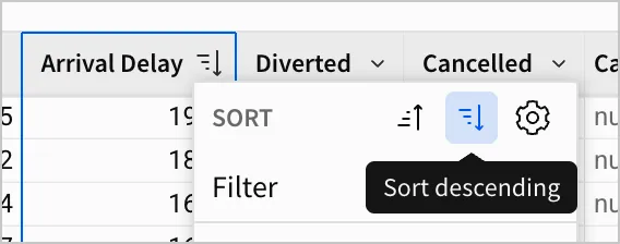 The sort descending option is selected a second time to remove the sort.