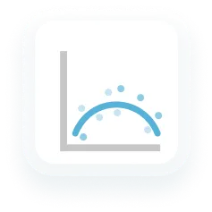 An arched trend line with a single peak passing through scattered data points.