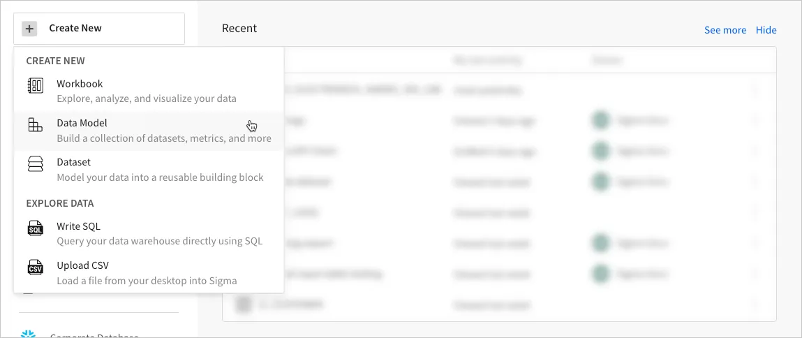 Create new dropdown showing Data Model in the list of options