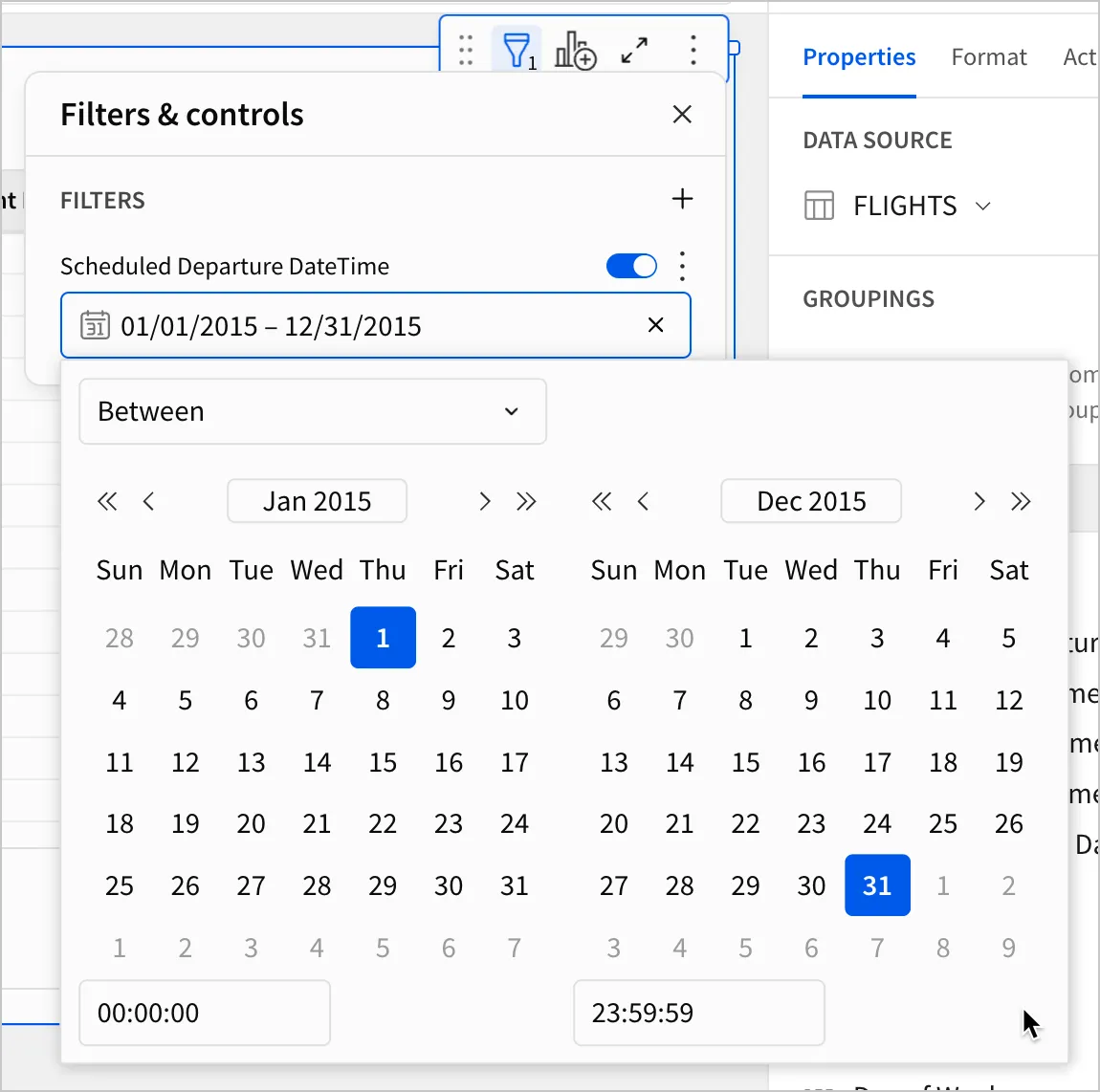 A user selects Jan 1 2015 to Dec 31 2015 as the range for a date filter