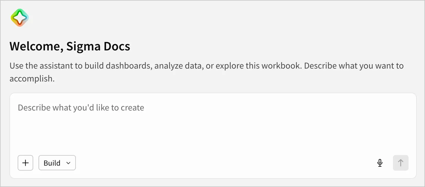 The empty state of a workbook showing the Assistant prompt bar.