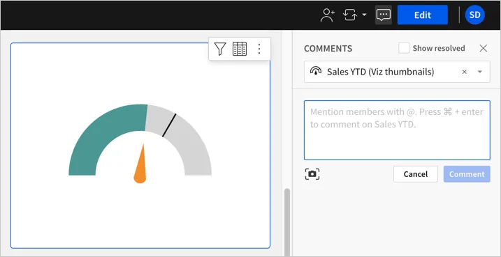 Comment menu with the element selected, a text box to add a comment, an option to capture a screenshot, and cancel and comment buttons.