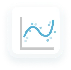 A wavy trend line with multiple hills and valleys passing through scattered data points.