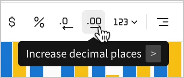 A user selects the option to Increase decimal places