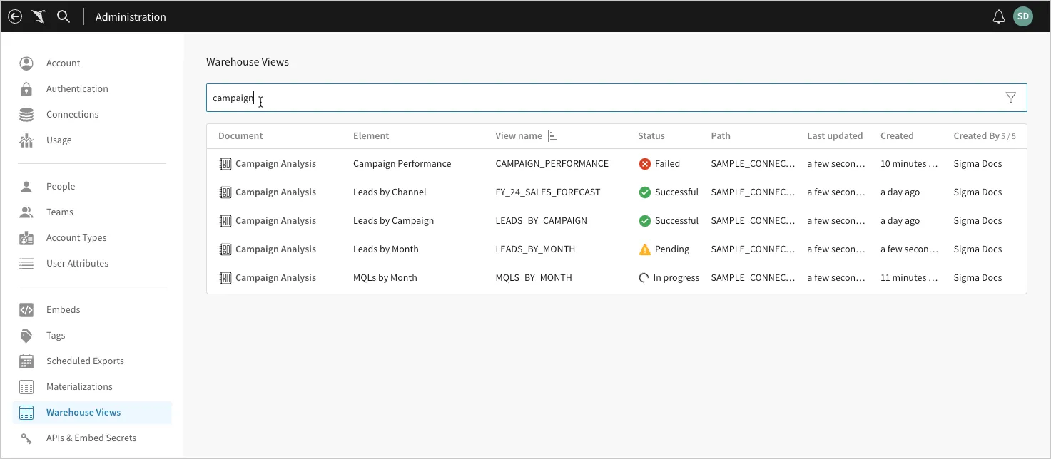 Example of searching for a specific view, matching steps above