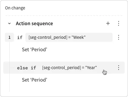 An action sequence containing the "if" and "else if" components of an if/else statement, and a cursor hovering over the "else if" condition.