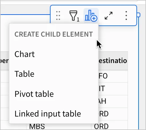 A user opens the create child element menu