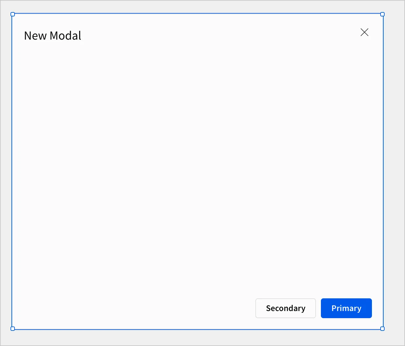 The modal titled Modal 1 in the footer appears with the title New Modal along with buttons for Secondary and Primary actions