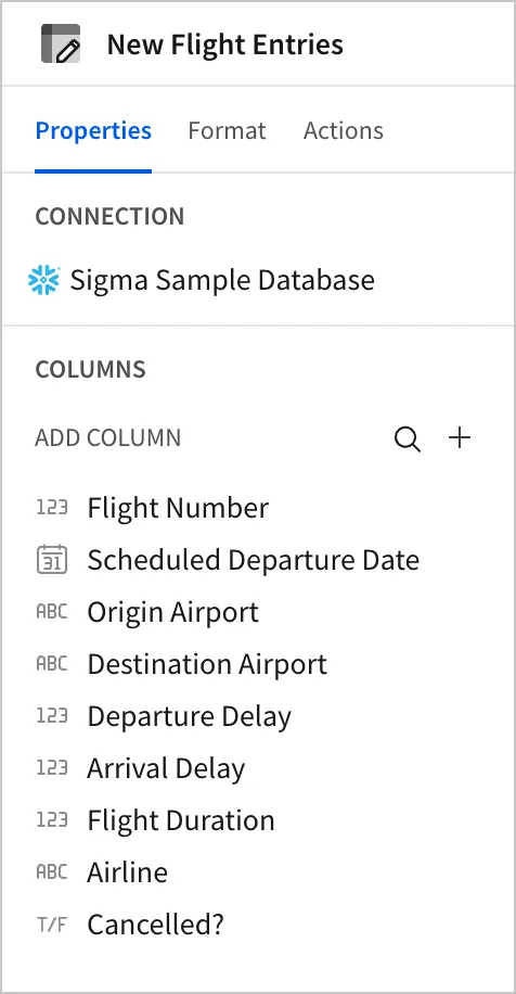 In the editor panel, the column list reflects the entries from the previous set of instructions